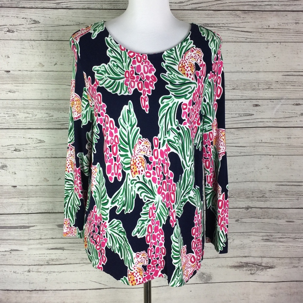 Crown & Ivy Women's Multicolor Tropical Animal Print Stretch Knit Top